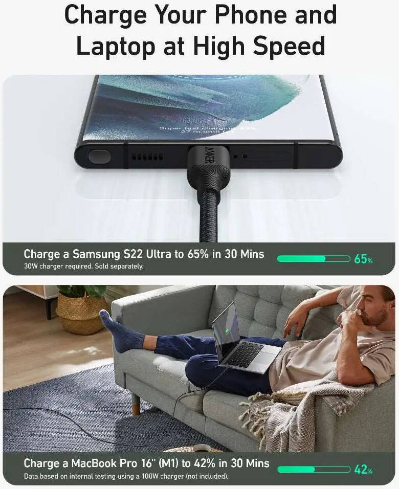Anker 544 PowerLine USB-C To USB-C Cable, Bio-Nylon 3ft Black, A80F5H11 - Image 5