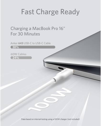 Anker Powerline IIl Flow Usb-C To Usb-C 100W Cable 6ft White, A8553H21 - Image 6