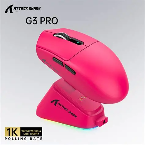 ATTACK SHARK G3PRO Wireless Gaming Mouse with Magnetic Charging Dock, PixArt PAW3311 Sensor, Up to 25000 DPI, BT/2.4Ghz/Wired, 100M Clicks, 500mAh, 59g SUPERLIGHT Mice for Win11/Xbox/PS/Mac -BerryRed