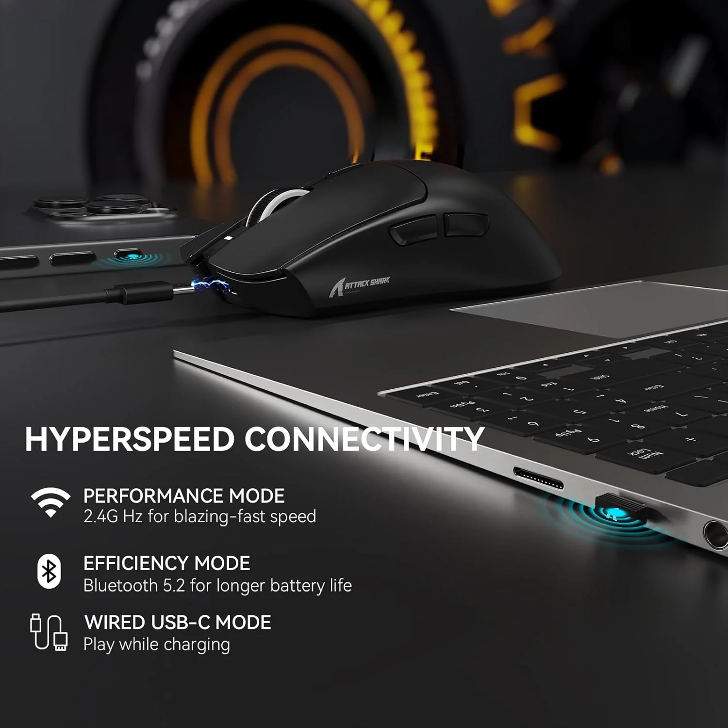 ATTACK SHARK X1 Wireless Gaming Mouse with Touchpad RGB Charging Dock, 53g Ultra-Light, 40K DPI PAW3395PRO Sensor, & 100M Omron Switches, Black - Image 3