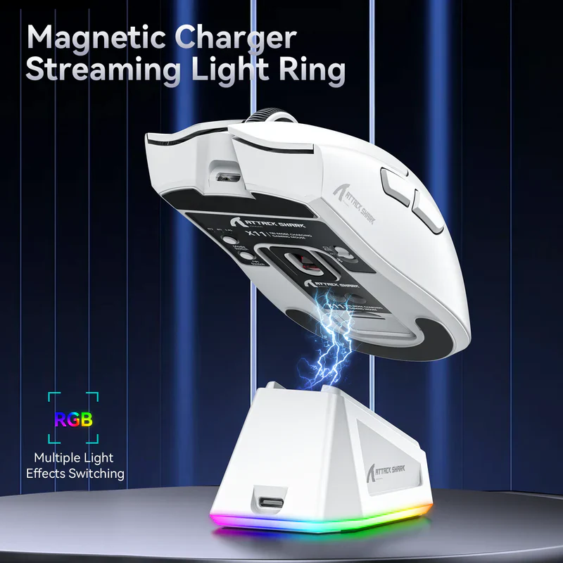 ATTACK SHARK X11 Wireless Gaming Mouse with Charging Dock, 63g Ultra-Lightweight, PixArt PAW3311 Sensor, & Tri-Mode Connectivity, White - Image 7