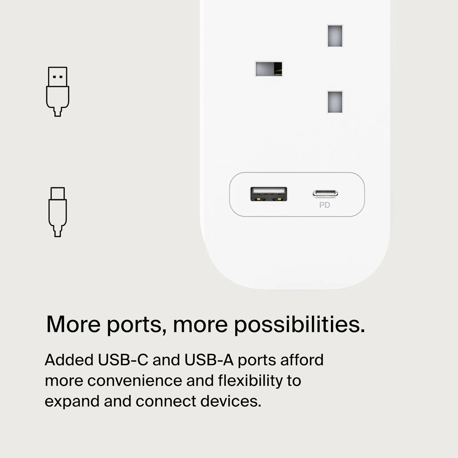 Belkin 4-Outlet Surge Protector Power Strip, Wall-Mountable with 4 AC Outlets, 2M Power Cord, & Green Indicator Light - USB-C Port & USB-A Port w/USB-C PD Fast Charging - 525 Joules of Protection - Image 3