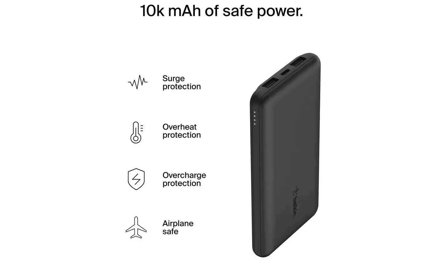 Belkin BOOST CHARGE 3-Port Power Bank 10K+ USB-A to USB-C Cable-Black - Image 4