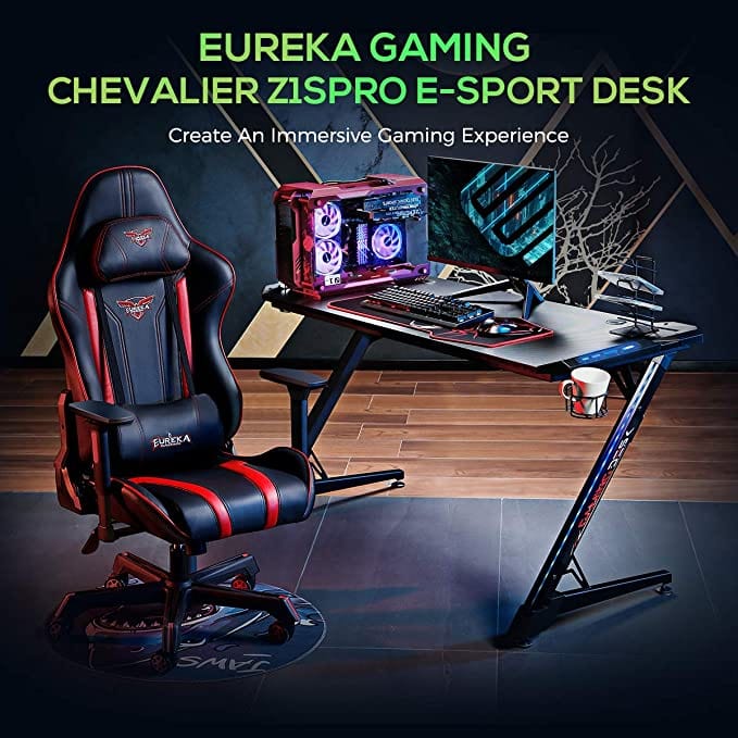 Eureka Ergonomic® Z1-S PRO Home Office Gaming Table With RGB Lights, Controller Stand, Cup Holder & Headphone Hook - Black | ERK-Z1S-PRO-43B-V2 - Image 5