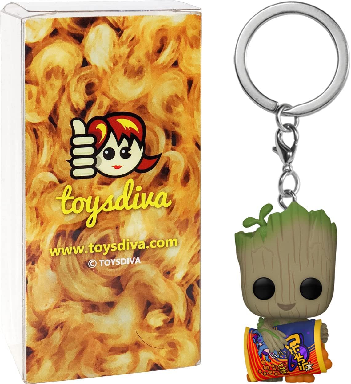 G r o o t with Cheese Puffs: Pocket P o p ! Mini-Figural K e y c h a i n Bundle with 1 Compatible 'ToysDiva' Graphic Protector - Image 2
