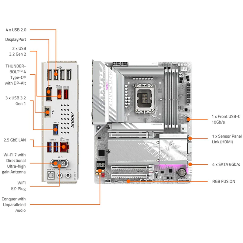 GIGABYTE Z890 Aorus Elite Wi-Fi 7 ICE,LGA 1851 DDR5 ATX Motherboard,4x Dimm Slot,Up To 256gb Max Memory,Wi-Fi 7 & BT 5.4,Pcie 5.0 X16, 4x M.2 Slot,White - Image 6