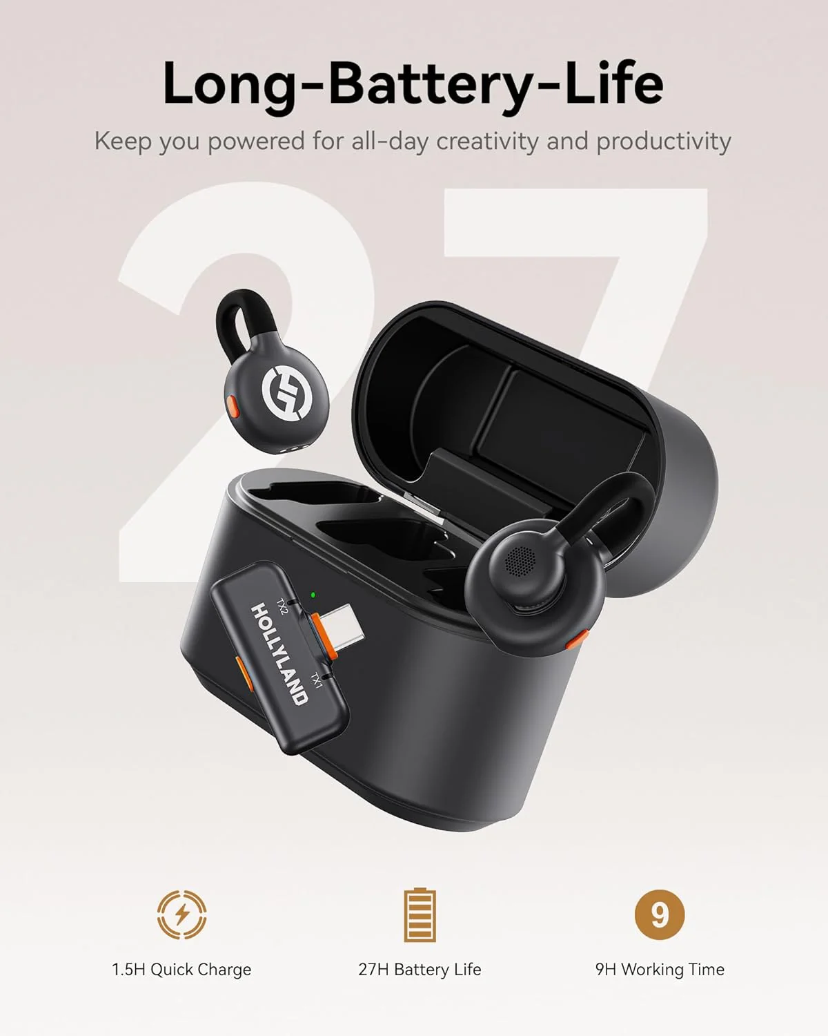 Hollyland Lark M2S Wireless Lavalier Microphone with USB-C plug for iPhone 15/16 and Android, Titanium Clip, Plug-and-Play, Noise Cancelling, 300m Range, 27H Battery Life for Vlogging, YouTube - Image 3