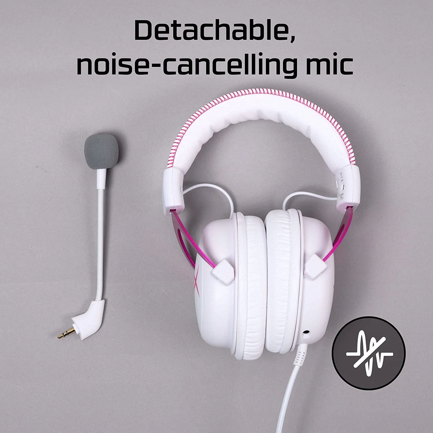HyperX Cloud II - Gaming Headset, 7.1 Virtual Surround Sound, Memory Foam Ear Pads, Durable Aluminum Frame, Detachable Microphone, Works with PC, PS5, PS4 – White/Pink - Image 4
