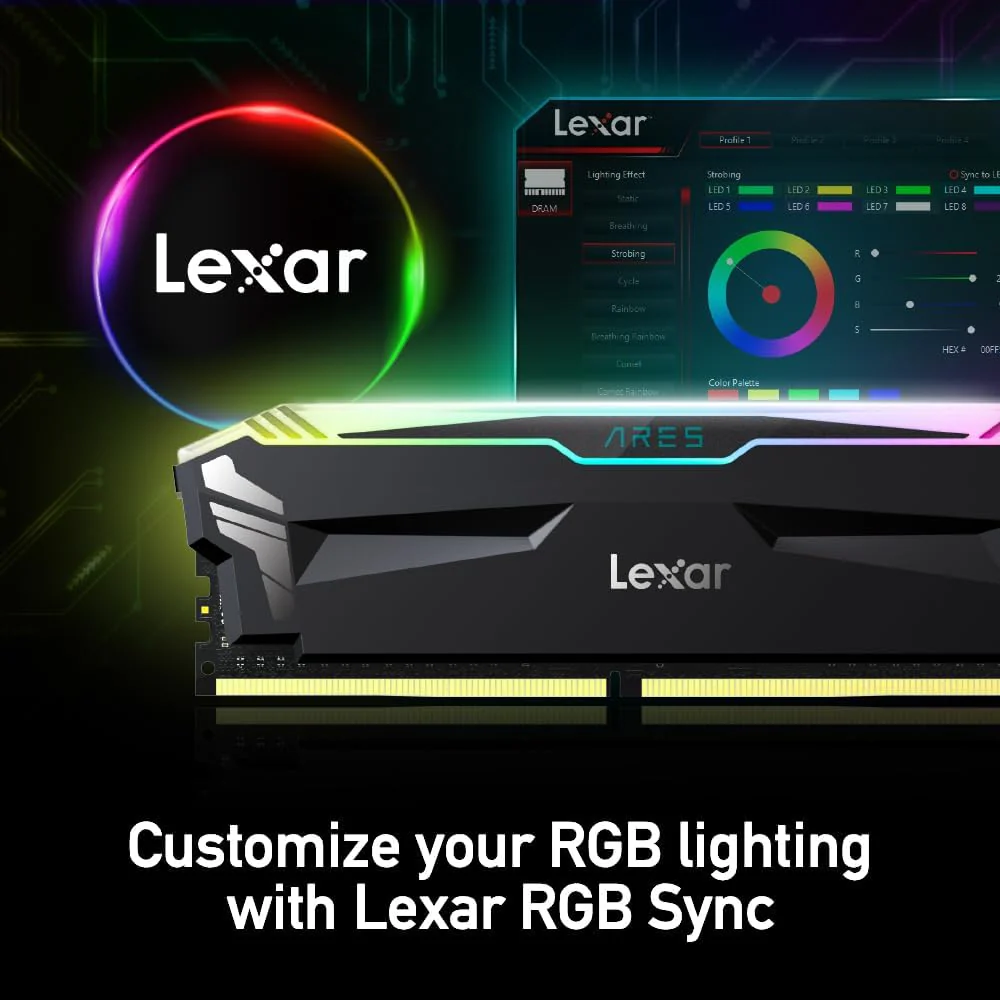 Lexar 16GB (2x8GB) ARES RGB DDR4 RAM 3600MT/s CL18 1.35V Desktop Memory, Compatible with Intel XMP 2.0 and AMD Ryzen, Black-GC - Image 5