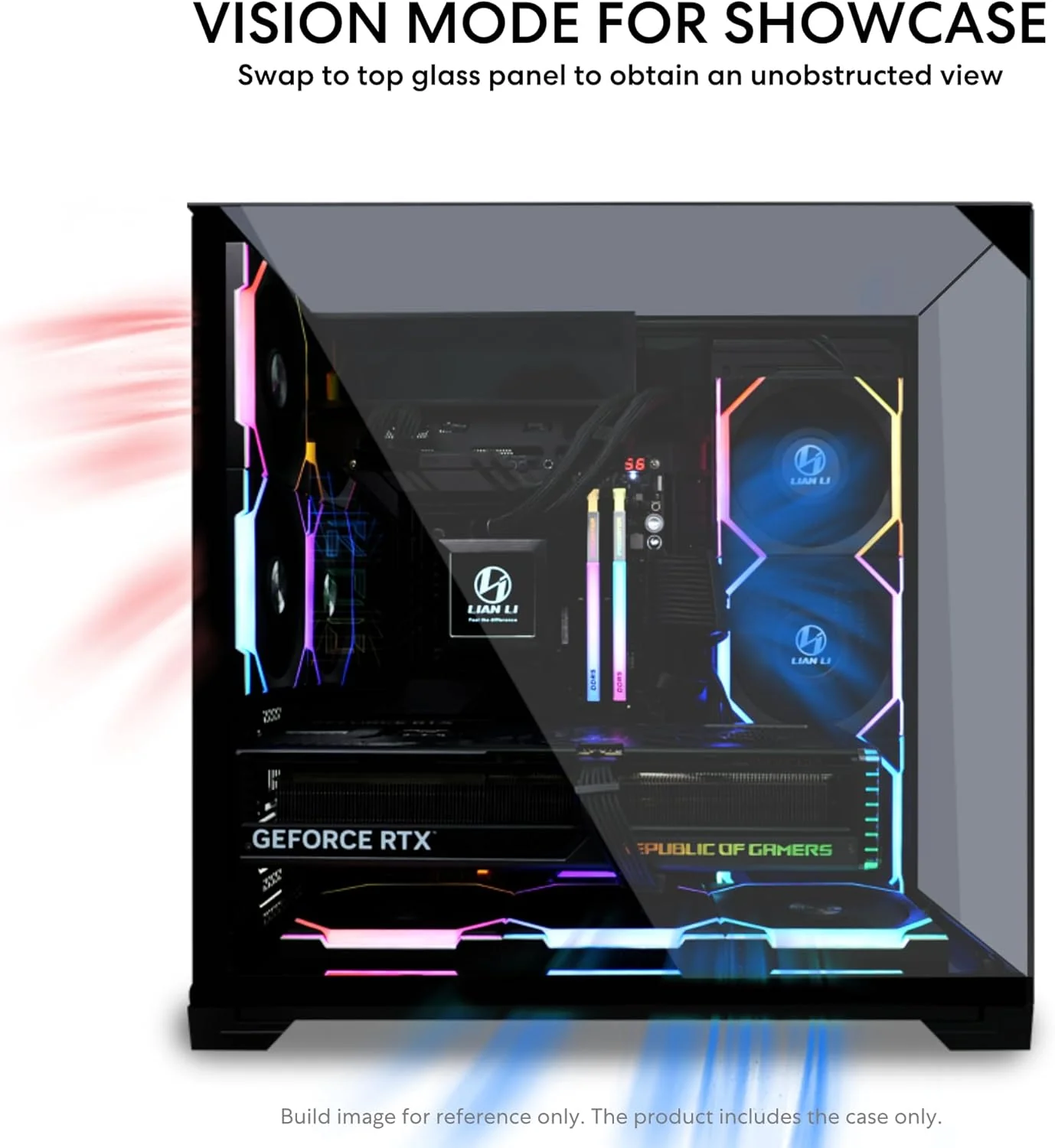 Lian Li O11 Vision Compact Tower Computer Case, Up to 360mm Radiator & 9x 120mm Fan Support, 1x 4mm & 1x 3mm Tempered Glass Panels, Steel & Aluminum Materials, Black - Image 5