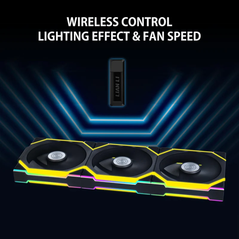 Lian Li UNI Fan SL - Wireless 120 - Triple Pack (Reverse Blade) ARGB Fan - 2.4 GHz Wireless Signal for RGB & Fan Control - Controller Included and Required - Black (12RSL1W3B) - Image 2