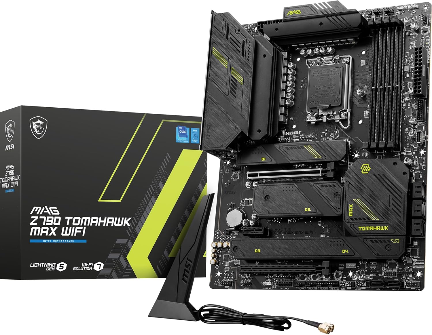 Msi MAG Z790 TOMAHAWK MAX WIFI Intel® LGA 1700 ATX Motherboard, Intel Z790 Chipset, 4x DDR5, 1x HDMI™, 2x PCI-E x16 slot, 4x M.2, 8x SATA 6G, Intel® 2.5Gbps LAN, Wi-Fi 7, Realtek® ALC4080 Codec, 4x EZ Debug LED, High Quality PCB | 911-7E25-010-GC