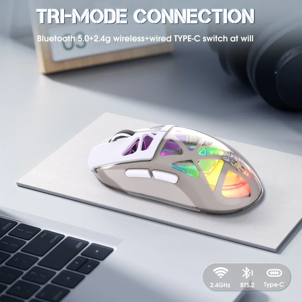 ONIKUMA CW930 Tri-Mode Wireless Gaming Mouse with RGB Lighting & 500mAH Battery - Image 3