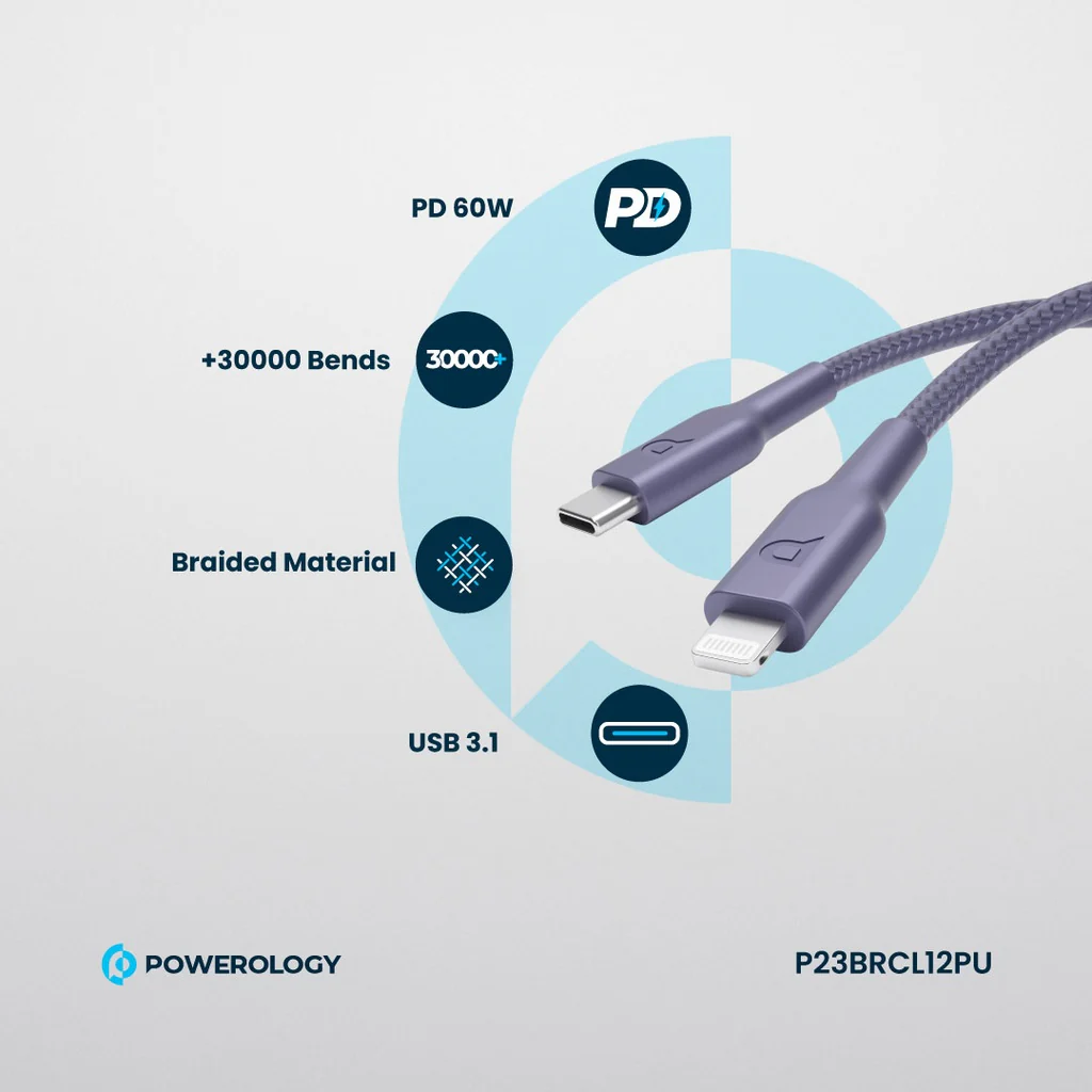 Powerology USB-C Lightning Data and Charge Cable (3m/9.8ft) - Image 3