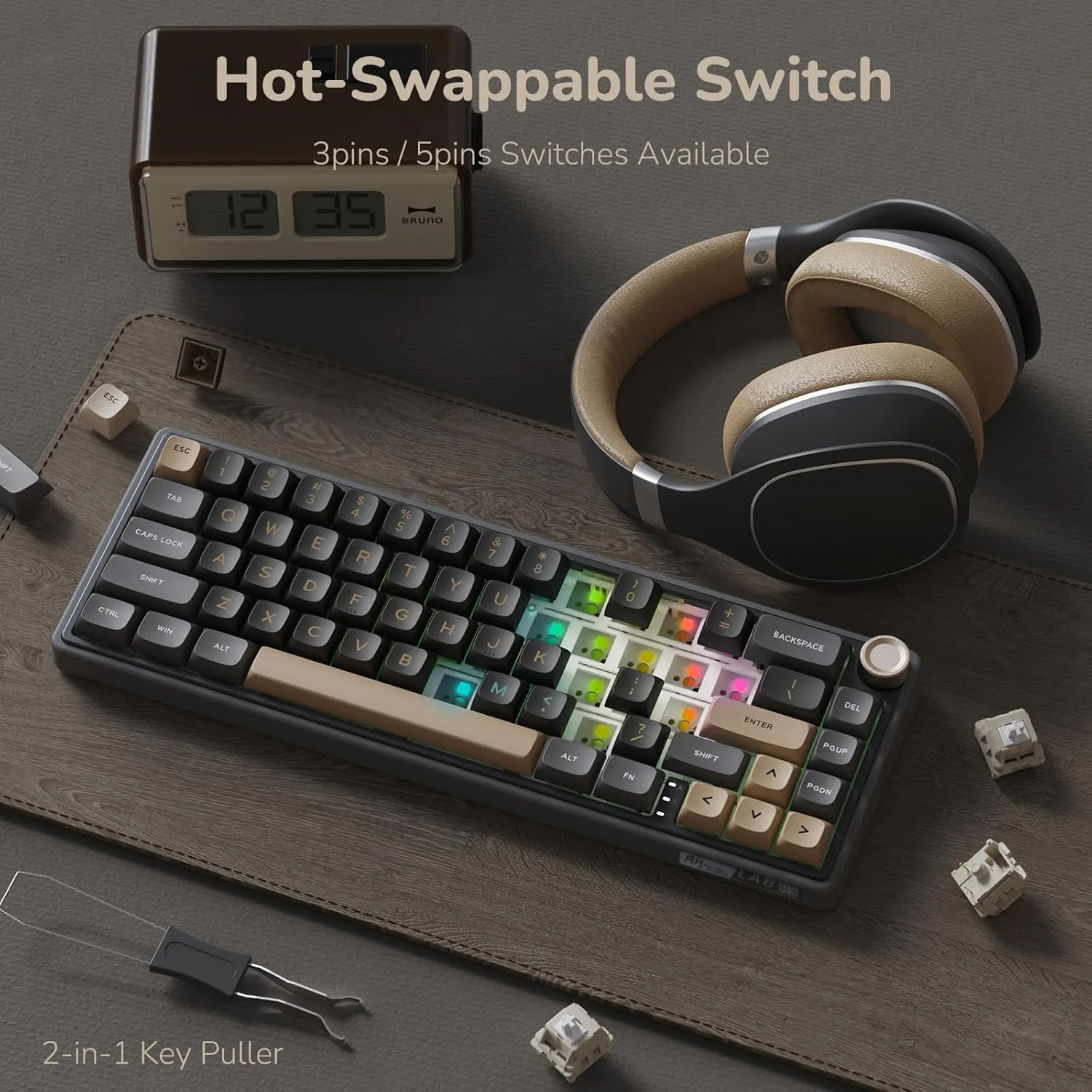 ROYAL KLUDGE R65 RGB Backlit Mechanical Wired Gaming Keyboard, Blue Switch, Phantom' RKR65-PT-Q - Image 3