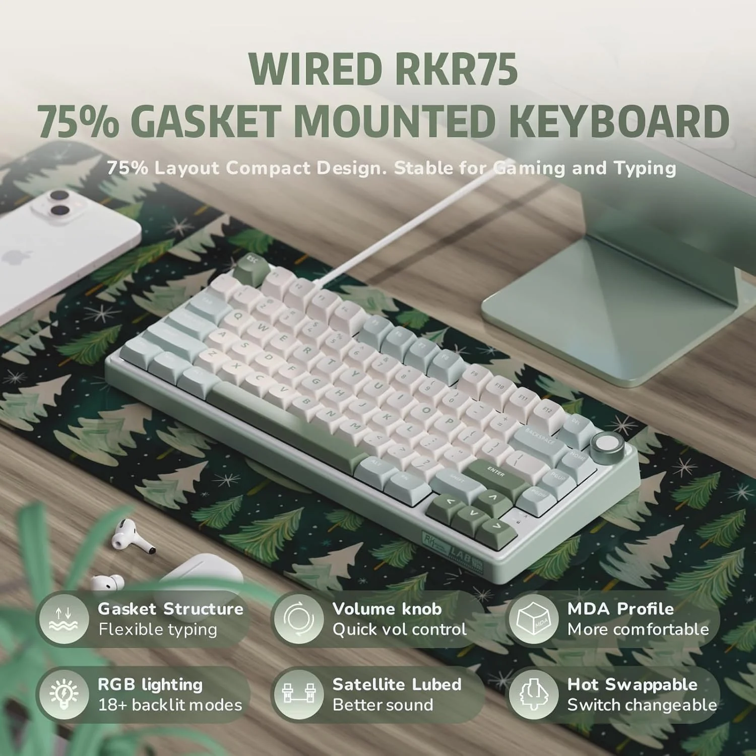 ROYAL Kludge R75 75% Single Mode, Wired Gaming Keyboard, Blue Switch , Sky Cyan ,RKR75-SK-Q - Image 5