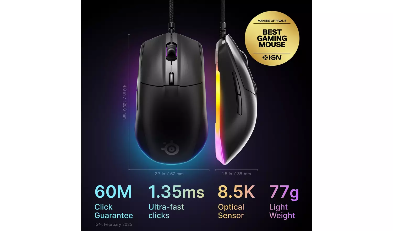 SteelSeries Rival 3 Gen 2 Wired Gaming Mouse - Black - Image 6
