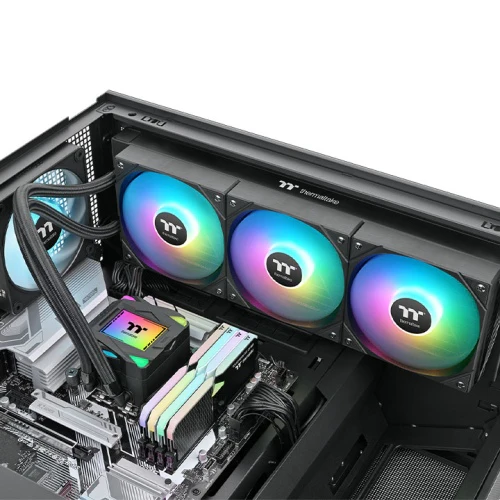 Thermaltake LA360 ARGB Sync AIO Liquid CPU Cooler, 360mm Radiator, 3x 120mm aRGB Pre-Installed Fans, 2500 RPM Fan Speed, 79.3 CFM Fan Airflow, Copper Water Block, Black - Image 3