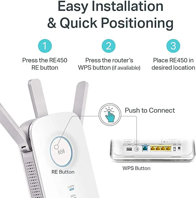 TP-Link AC1750 WiFi Extender RE450, PCMag Editor's Choice, Up to 1750Mbps, Dual Band WiFi Repeater, Internet Booster, Extend WiFi Range - Image 3